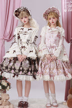Antique Teddy Bear - Sleeveless Printed Bow Lace Sweet Elegant Lolita JSK Dress - image 7