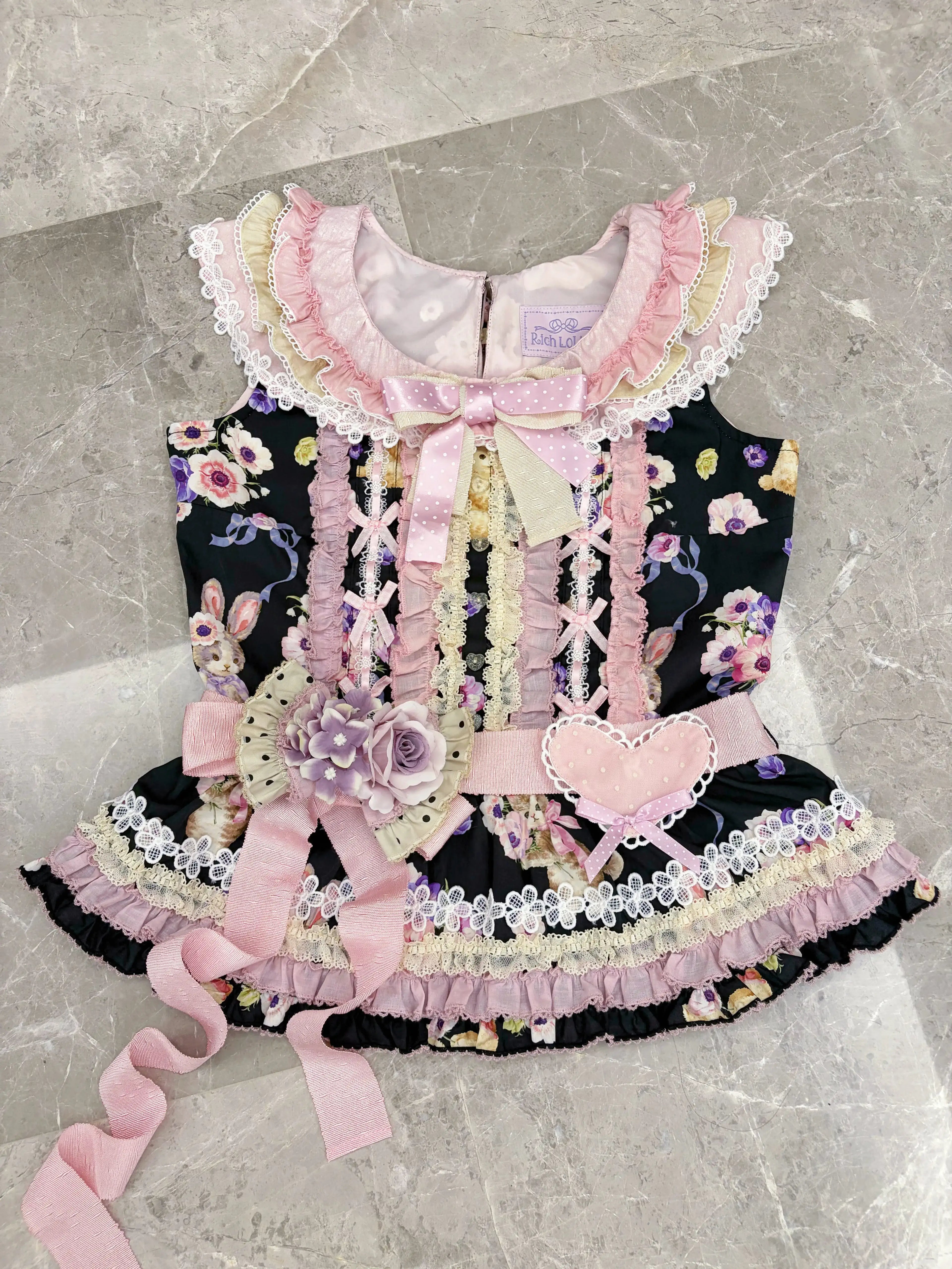 Be My Sweetheart Floral Tiered Sweet Lolita OP JSK Dress and Accessories - image 12