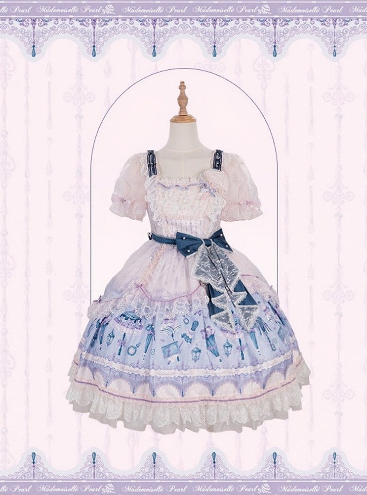 Romantic Floral Puff-Sleeve Dress with Lace Pearl and Overlay - image 2