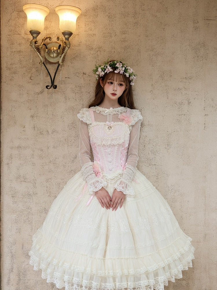 Sweet Lolita Pink and White Princess Top, Inner Shirt and Skirt Set - image 3