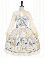 Azure Rabbit-Print Bow JSK with Lace Blouse - image 1