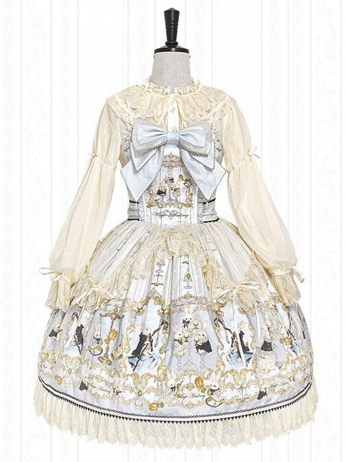 Azure Rabbit-Print Bow JSK with Lace Blouse - image 1
