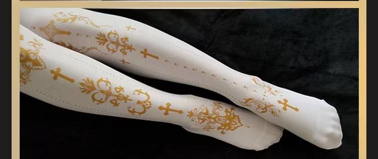 Elegant Lolita Gold Foil Printed Tights - image 5