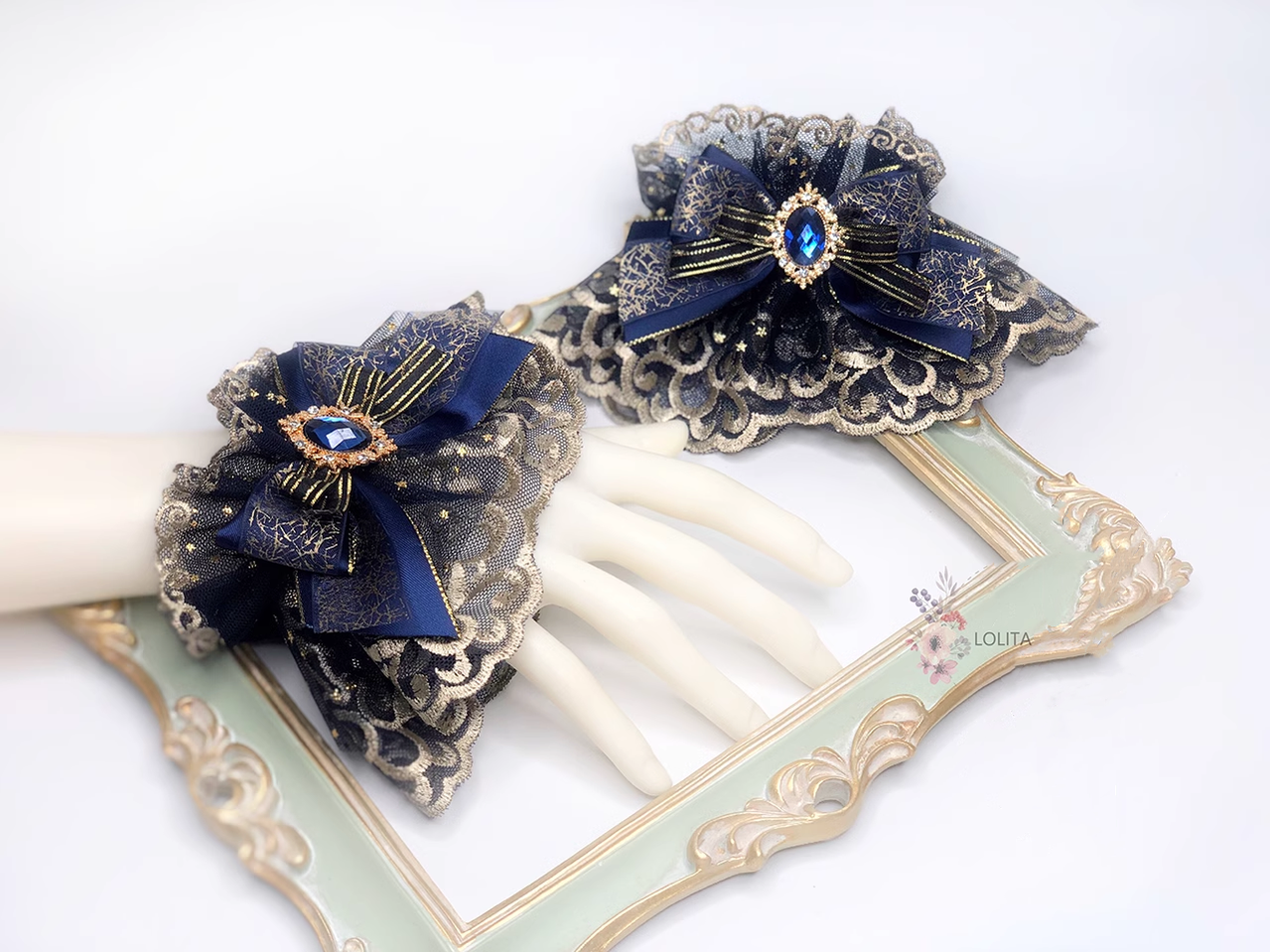 Gorgeous Lolita Cuffs Indigo Hand Sleeves Lolita Accessory - image 3
