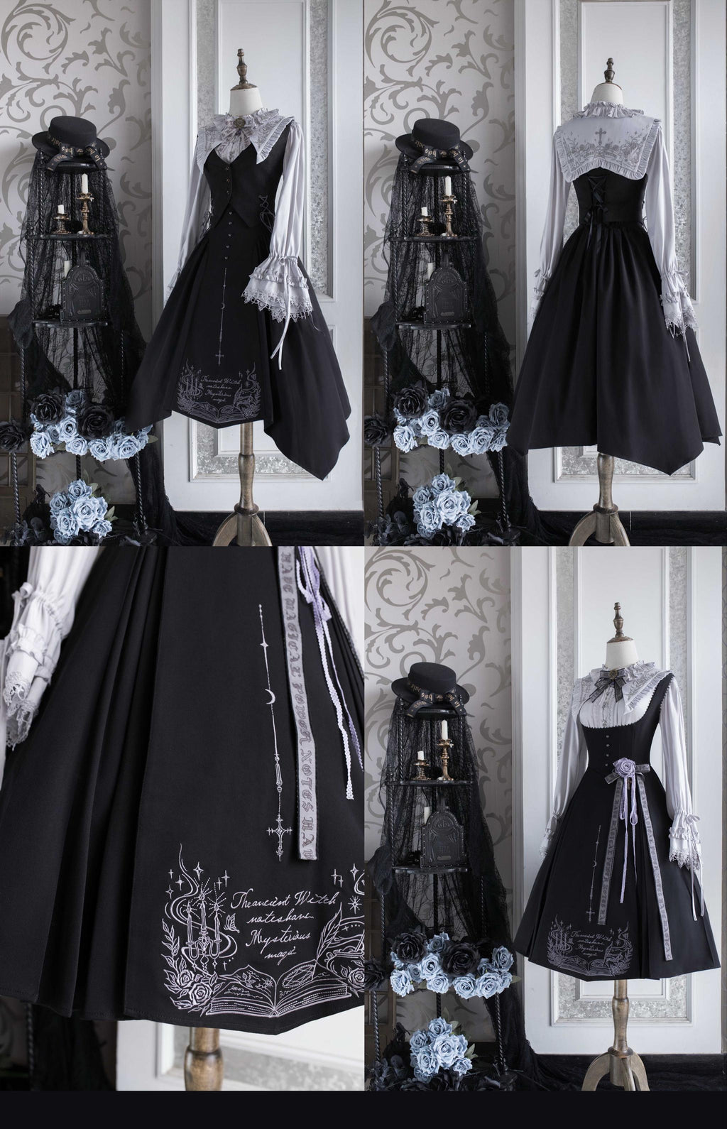 Witch Notes - Gothic Lolita Embroidered Dress Suit, Cross and Rose Print - image 45