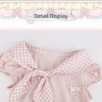 Pink Gingham Puff Sleeve Top with Tie Collar - serendipity - image 3