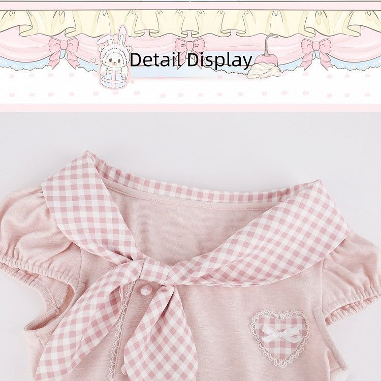 Pink Gingham Puff Sleeve Top with Tie Collar - serendipity - image 3