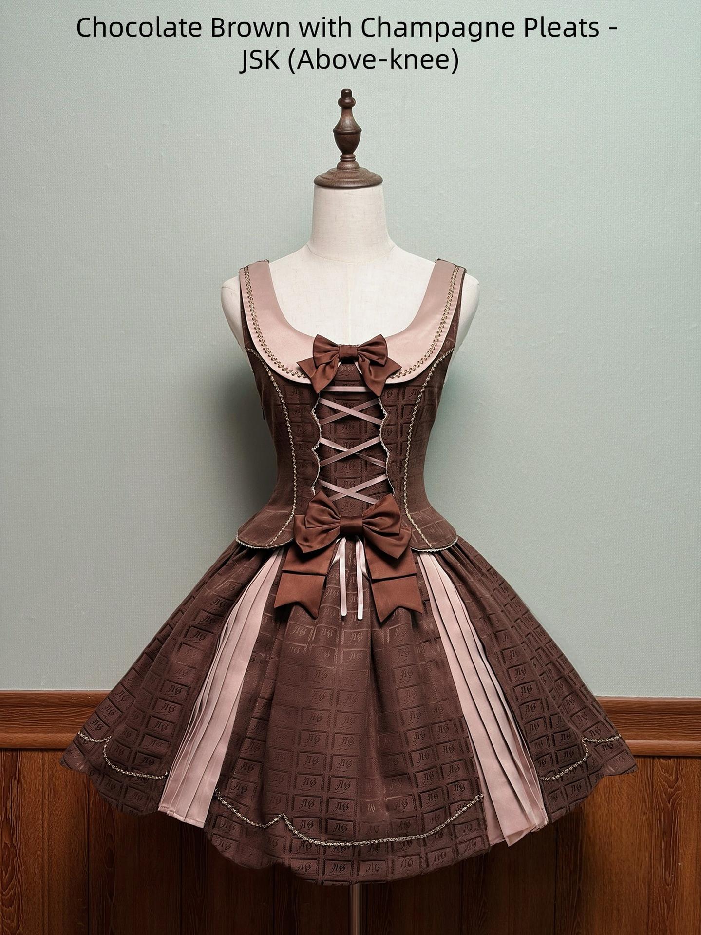 Bear Chocolate Slab - Classic Lolita Pleated JSK & SK Dress, Side Zipper - image 5