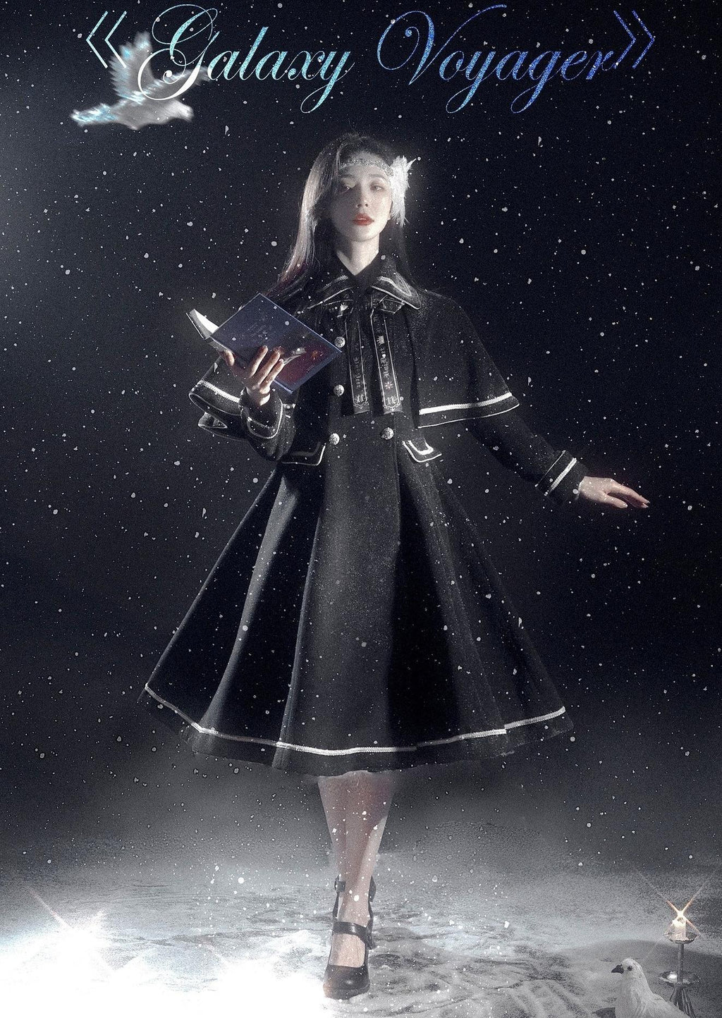 Galaxy Traveler - Classic School Lolita Overcoat with Detachable Cape and Bow - image 6