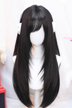 Sweet Side Bangs Lolita Long Straight Wig 2 Colors - image 1
