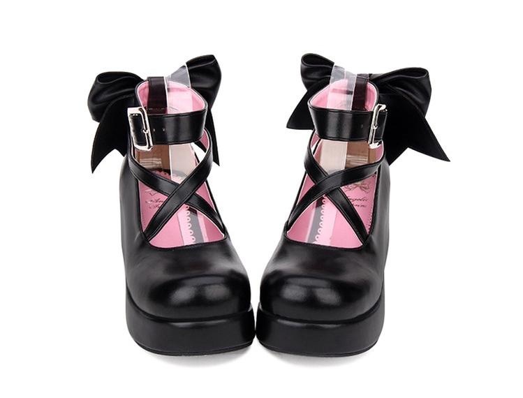 Daily Lolita Leather Shoes Platform Medium Heel Big Bow Shoe - image 2