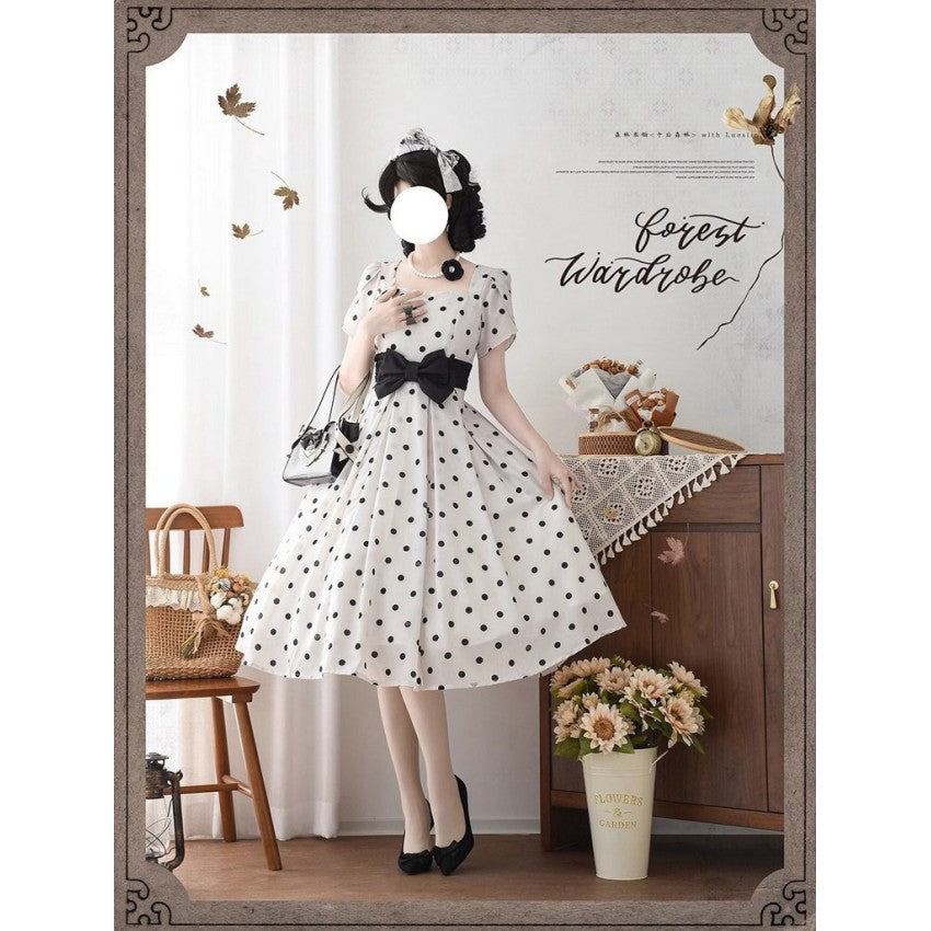 Afternoon Forest Polka-Dot Lolita Dress with Tulip Sleeves - image 4