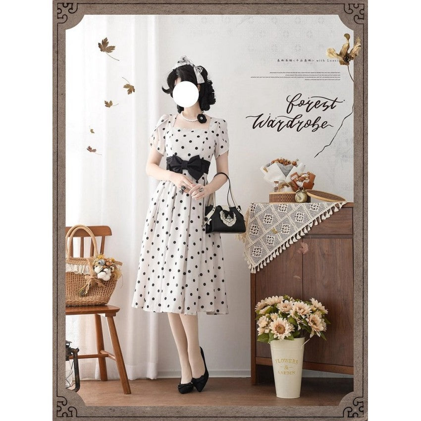 Afternoon Forest Polka-Dot Lolita Dress with Tulip Sleeves - image 12