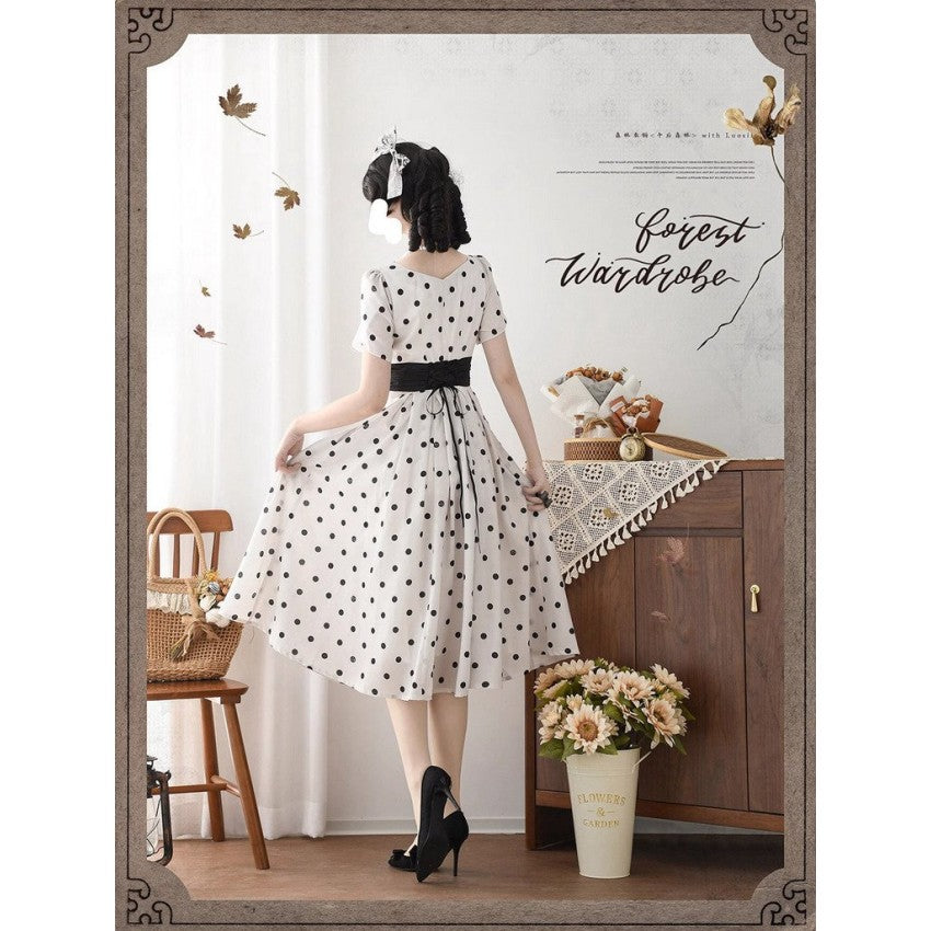 Afternoon Forest Polka-Dot Lolita Dress with Tulip Sleeves - image 13