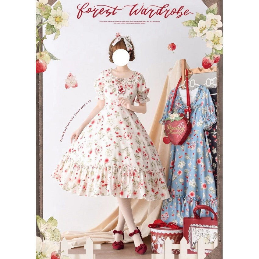 Early Summer Berry Picture Book Lolita OP Dress with Hair Clip - image 6