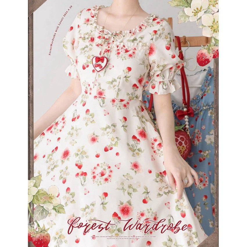 Early Summer Berry Picture Book Lolita OP Dress with Hair Clip - image 9