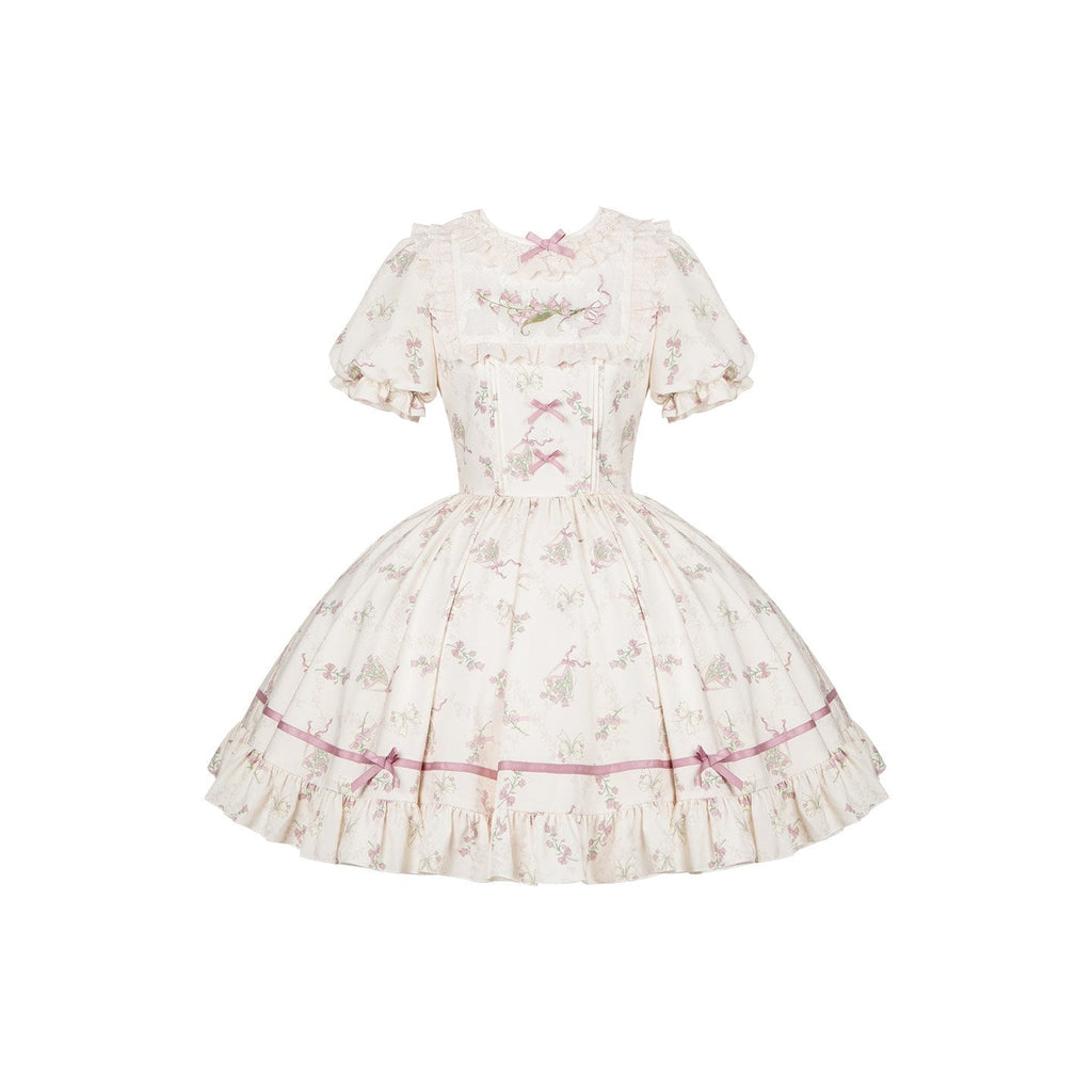 Fragrant Old Dream - Pink Bellflower Lolita OP, JSK & Coordinate Sets — OP Dress / S
