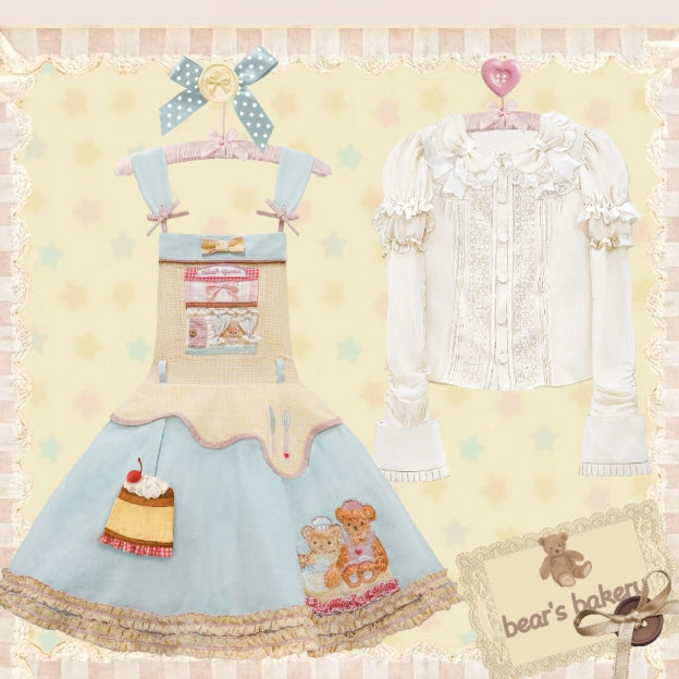 Teddy Bear Bakery Embroidered Cake Applique Sweet Lolita Suspender Skirt Set - image 11