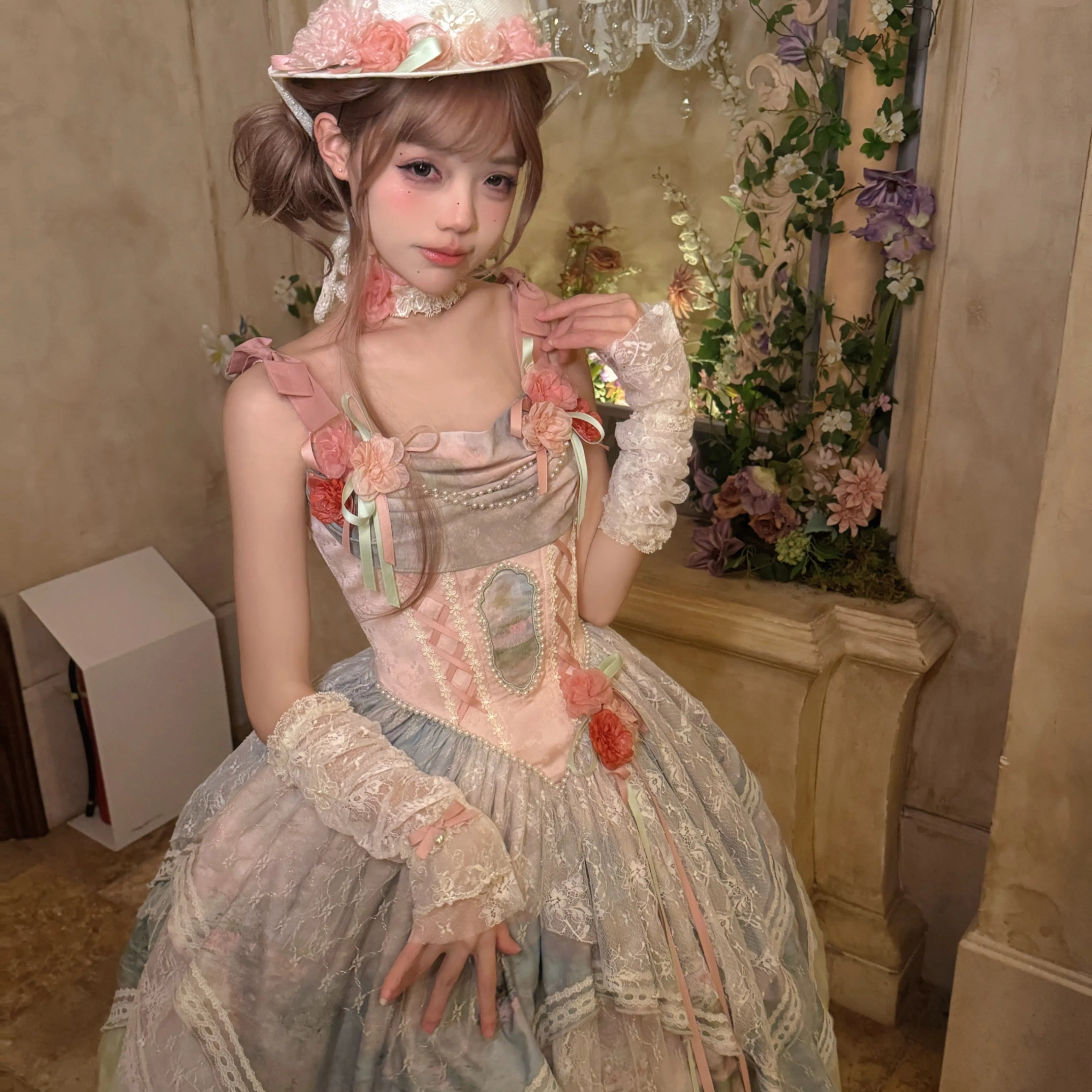 Flower Field Oil Painting Pastoral Irregular Lolita JSK Dress and Accessories - image 7