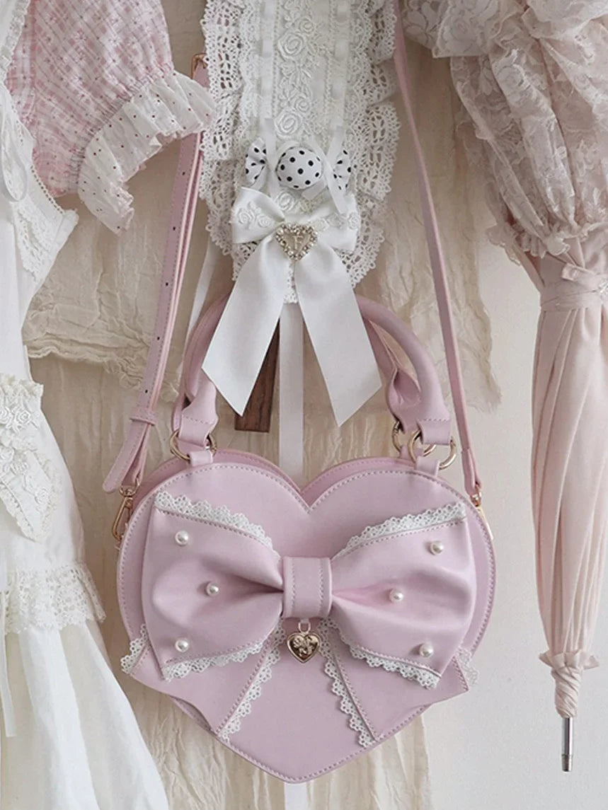 Vintage Sweetheart - Lace Bow Heart Lolita Handbag - image 3