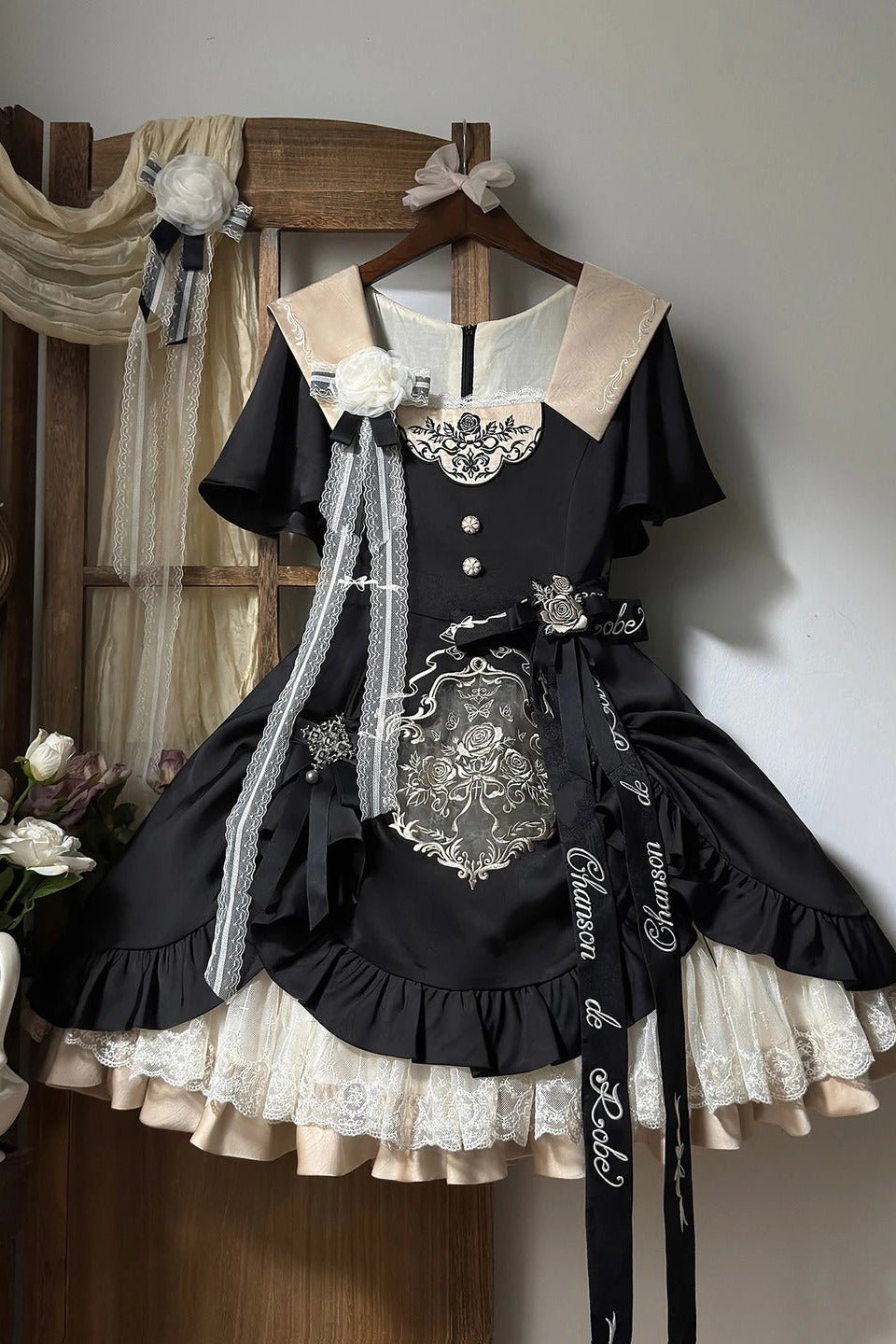 Glaze Floral Realm Black Lolita OP Dress and Accessories - image 1
