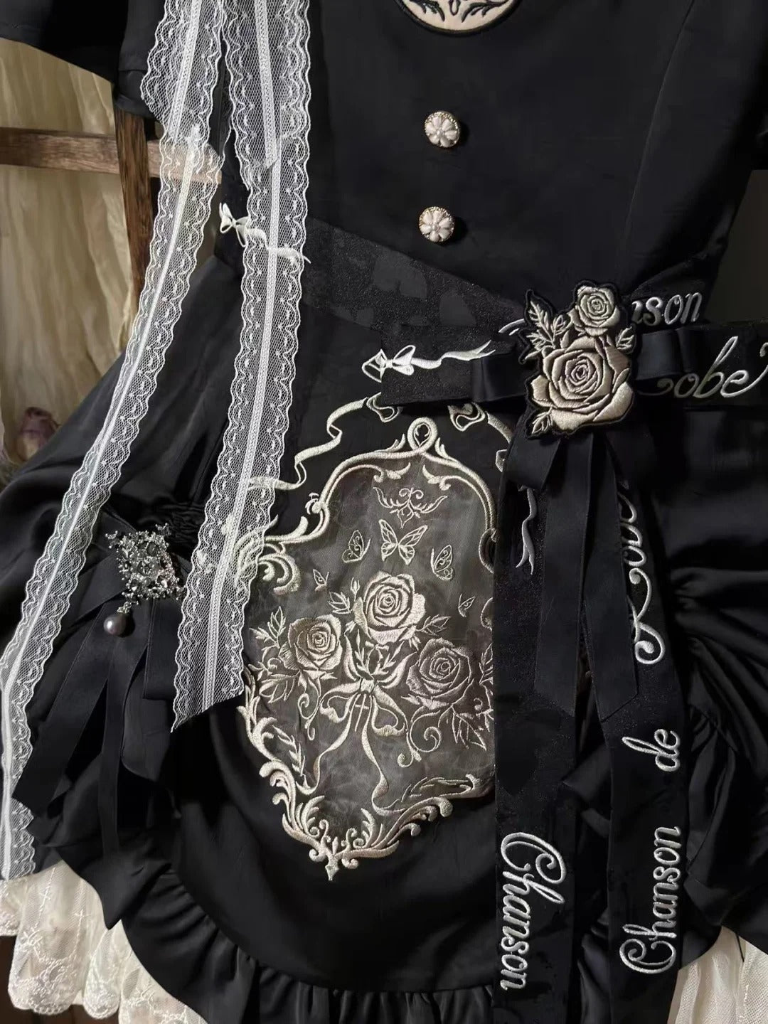 Glaze Floral Realm Black Lolita OP Dress and Accessories - image 6
