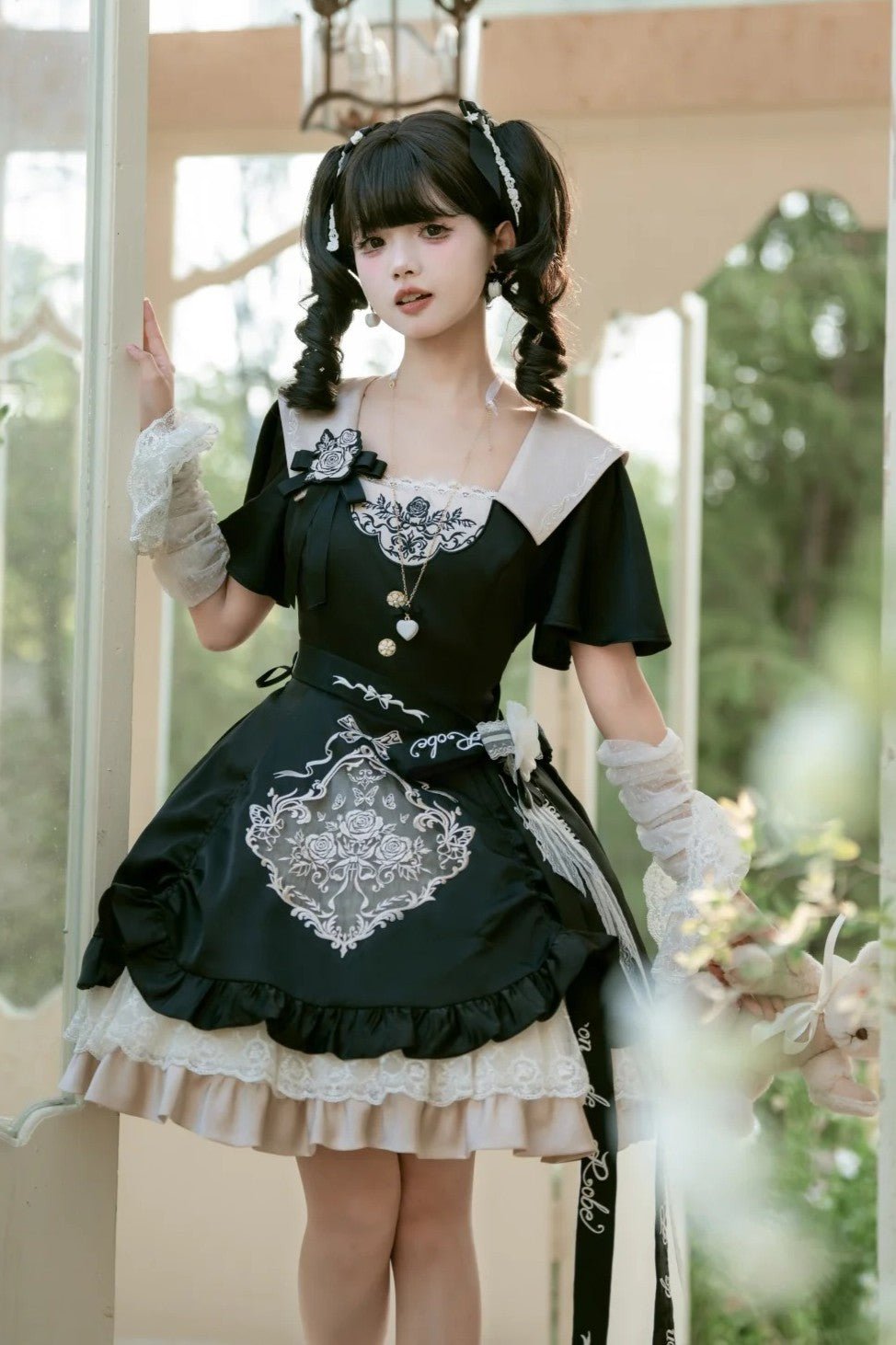 Glaze Floral Realm Black Lolita OP Dress and Accessories - image 4