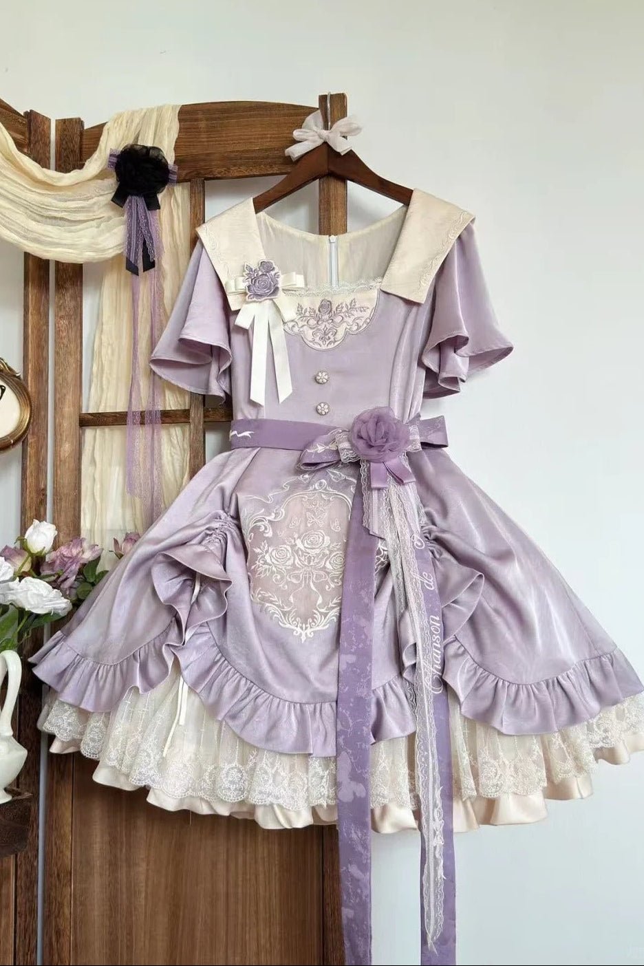Glaze Floral Realm - Purple Printed Lolita OP and Accessories - image 1