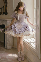 Glaze Floral Realm - Purple Printed Lolita OP and Accessories - image 4