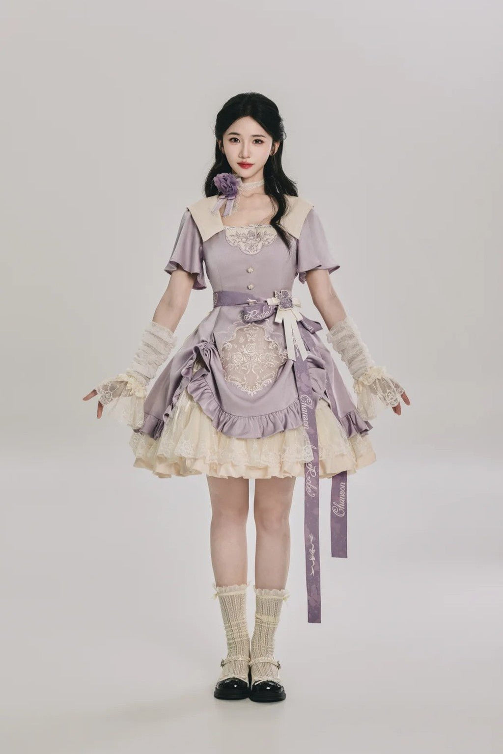 Glaze Floral Realm - Purple Printed Lolita OP and Accessories - image 9