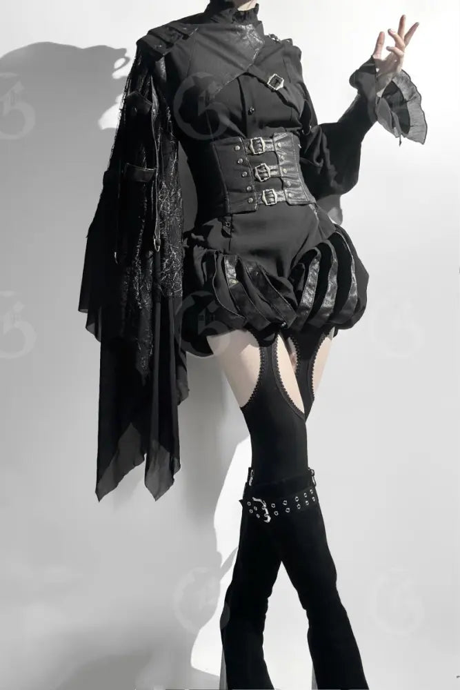 Midnight Black Gothic Ouji Bloomers, Girdle & Shawl - image 1