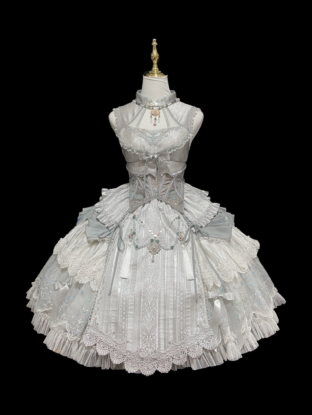 Candle Dragon Spirit - Fantasy White-Silver Lolita JSK Set - image 14