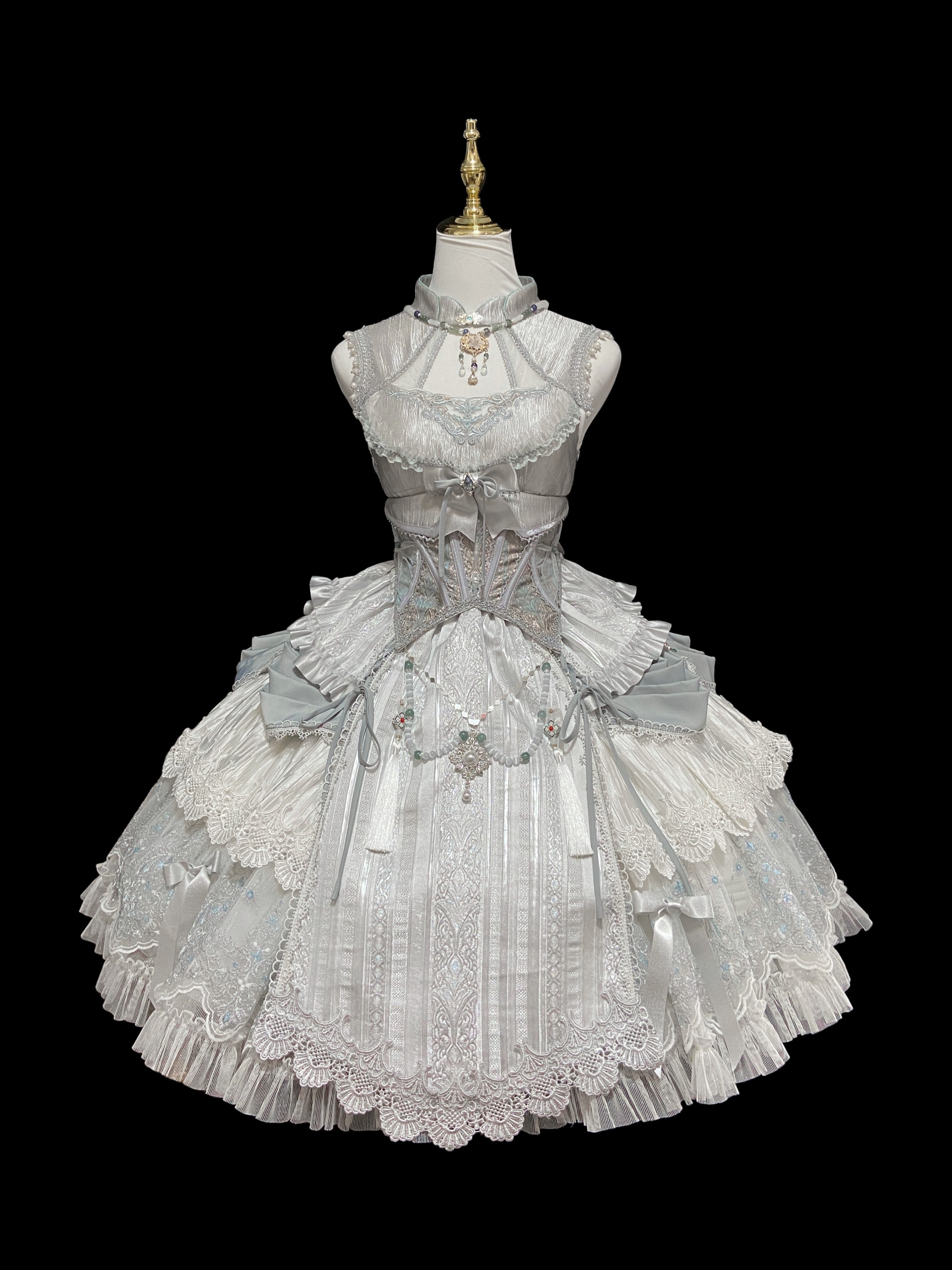 Candle Dragon Spirit - Fantasy White-Silver Lolita JSK Set - image 14