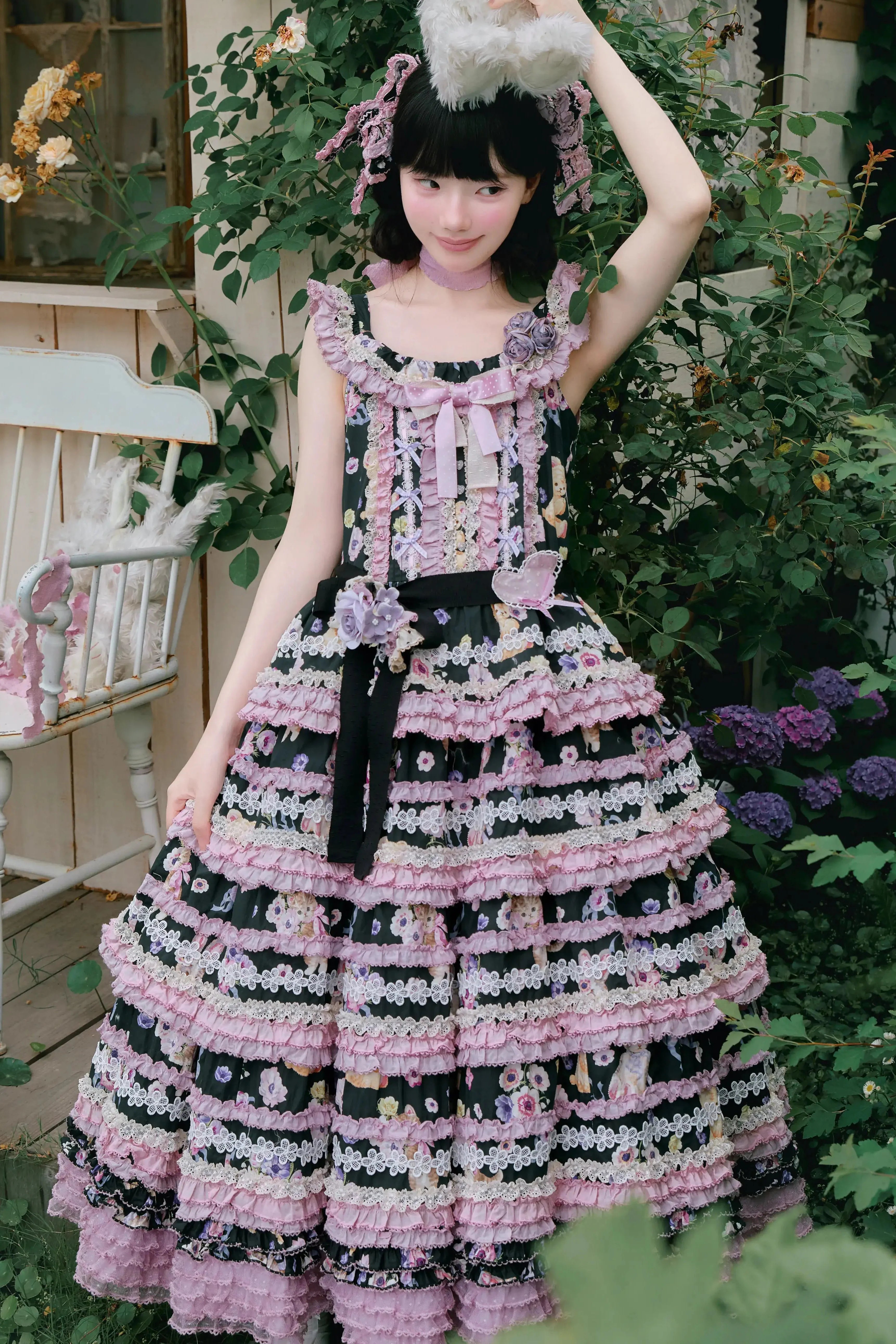 Be My Sweetheart Floral Tiered Sweet Lolita OP JSK Dress and Accessories - image 2