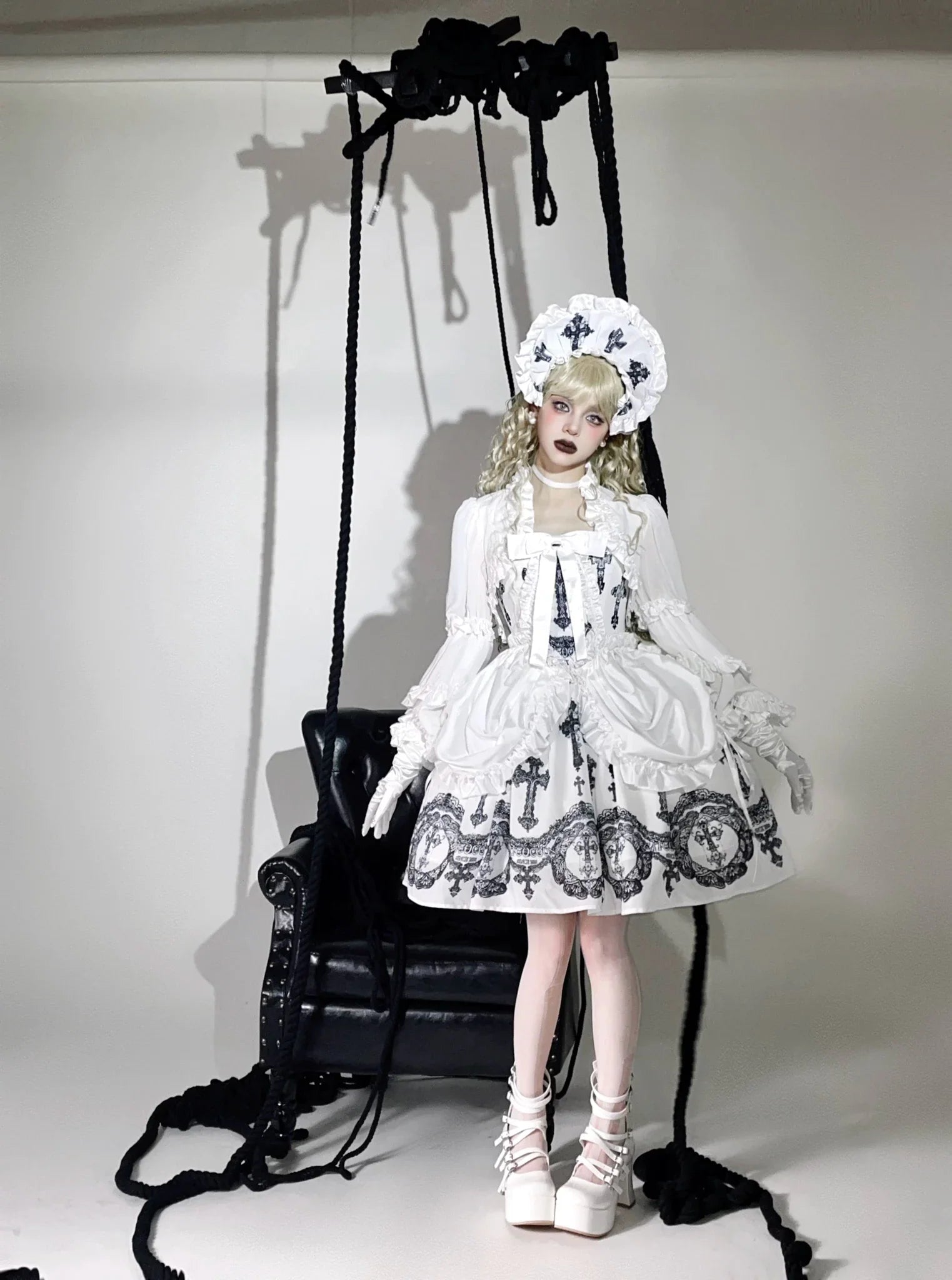 Lace Cross - White Gothic Lolita JSK, Top and Accessories - image 3