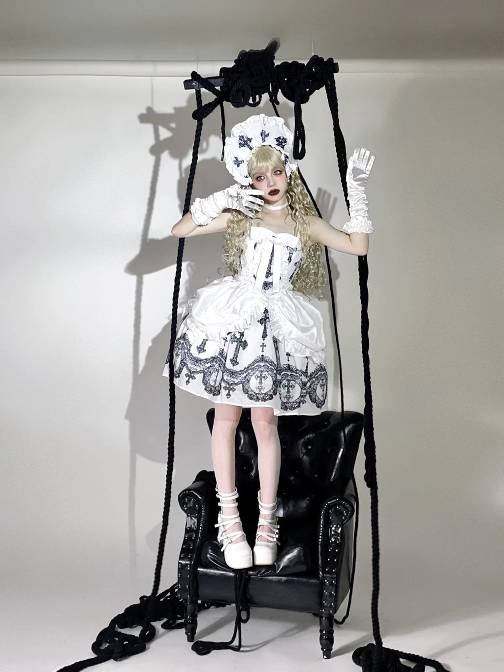 Lace Cross - White Gothic Lolita JSK, Top and Accessories - image 5