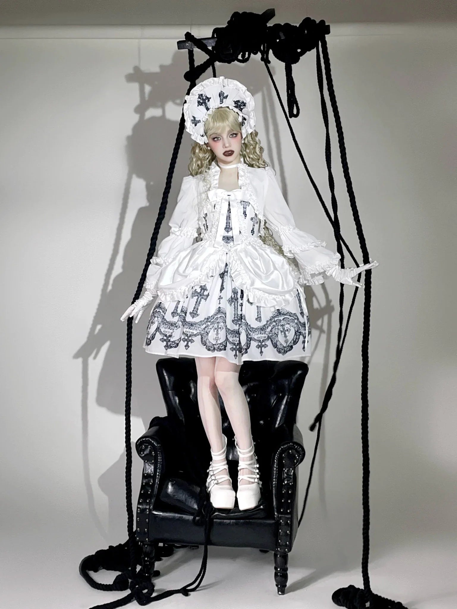 Lace Cross - White Gothic Lolita JSK, Top and Accessories - image 11
