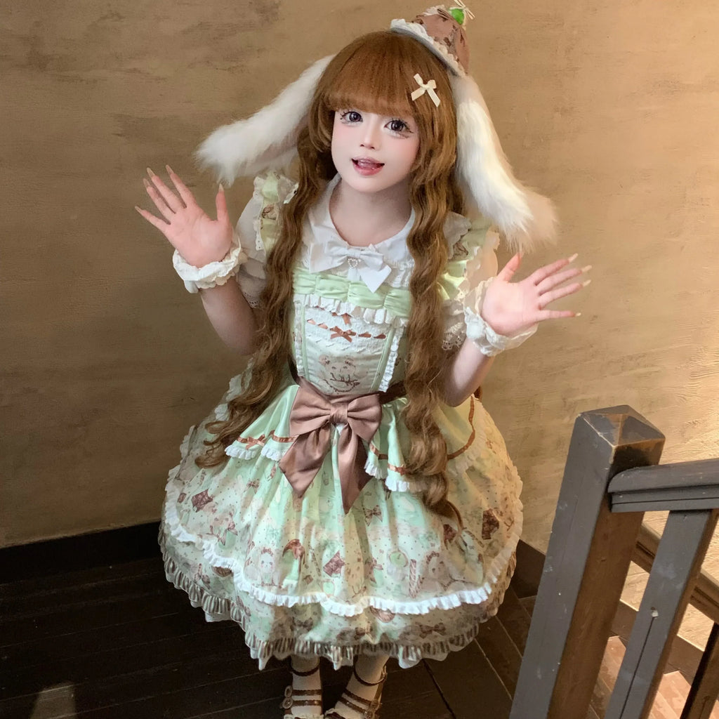 Popoco Mint Green Bunny Print Bubble Sweet Lolita JSK Dress - image 2