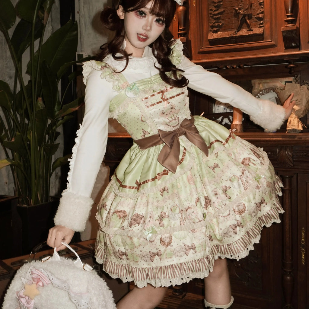 Popoco Mint Green Bunny Print Bubble Sweet Lolita JSK Dress - image 4