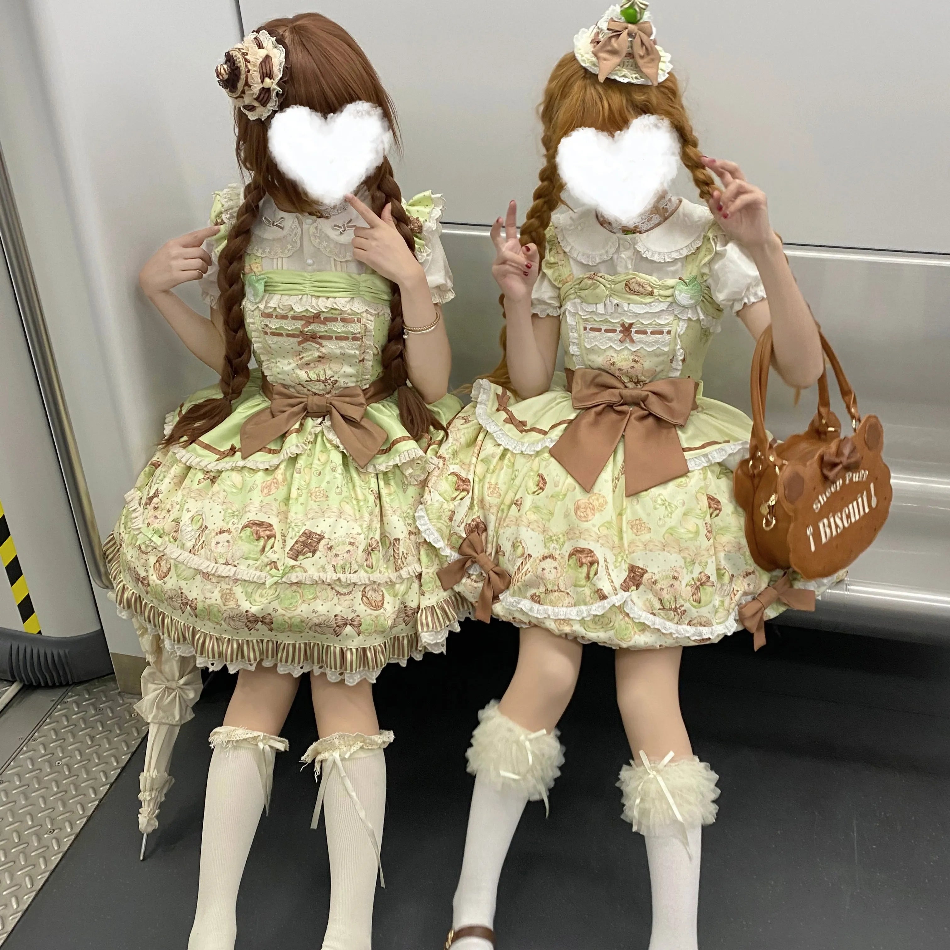 Popoco Mint Green Bunny Print Bubble Sweet Lolita JSK Dress - image 5