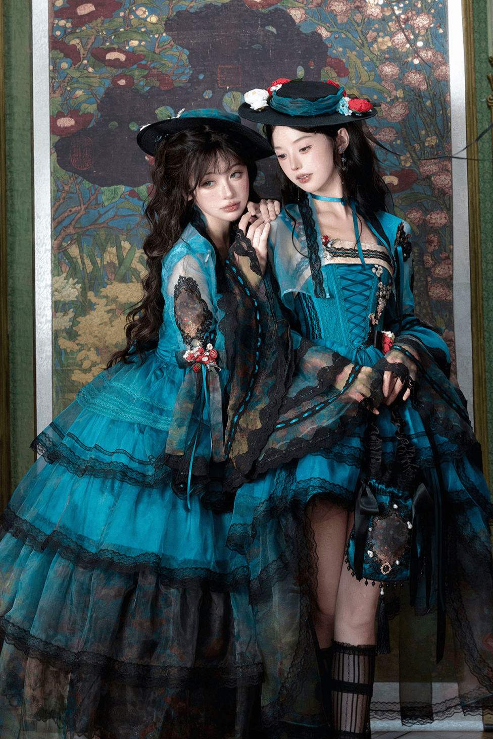 Misty New Dawn Peacock Blue Classic Lolita Long JSK Tea Party Set - image 14