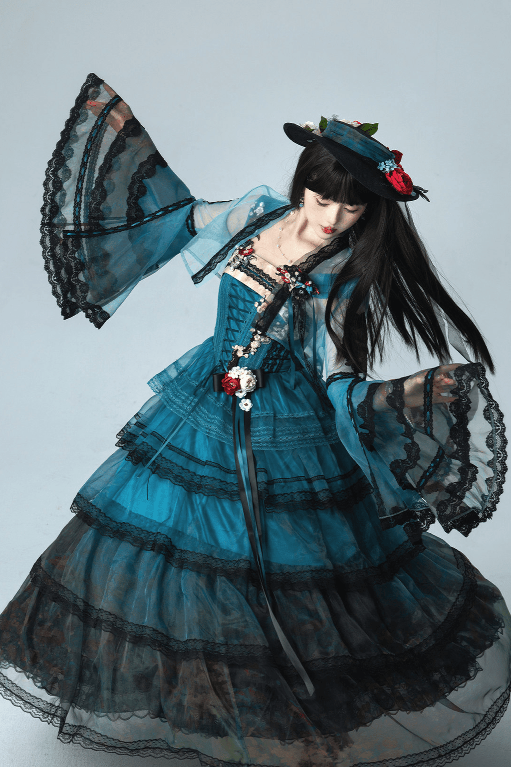 Misty New Dawn Peacock Blue Classic Lolita Long JSK Tea Party Set - image 2