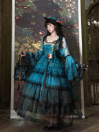 Misty New Dawn Peacock Blue Classic Lolita Long JSK Tea Party Set - image 9