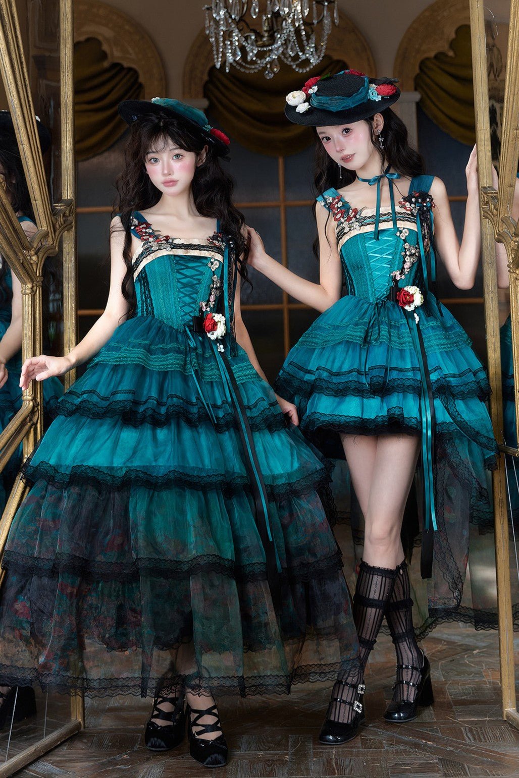 Misty New Dawn Peacock Blue Classic Lolita Long JSK Tea Party Set - image 11