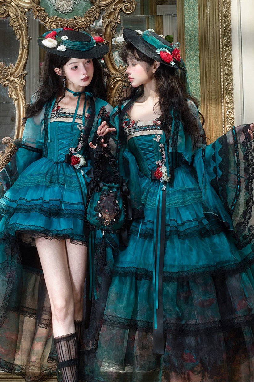 Misty New Dawn Peacock Blue Classic Lolita Long JSK Tea Party Set - image 12