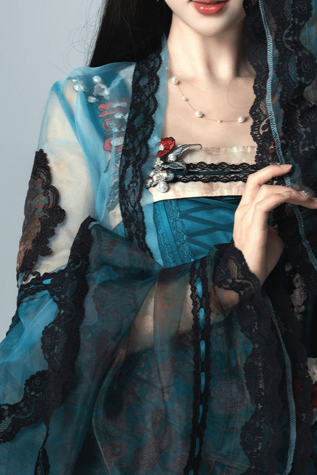 Misty New Dawn Peacock Blue Classic Lolita Long JSK Tea Party Set - image 15
