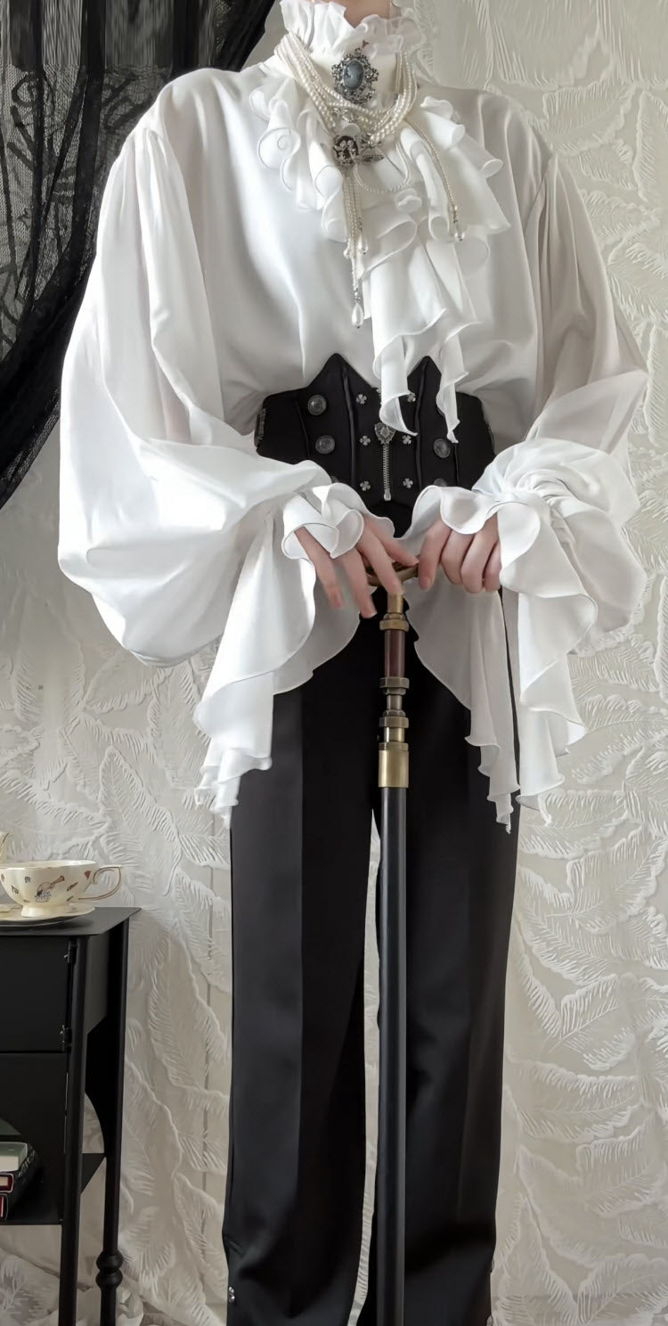 Night Drop-Shoulder Ruffle Ouji Lolita Blouse - image 4