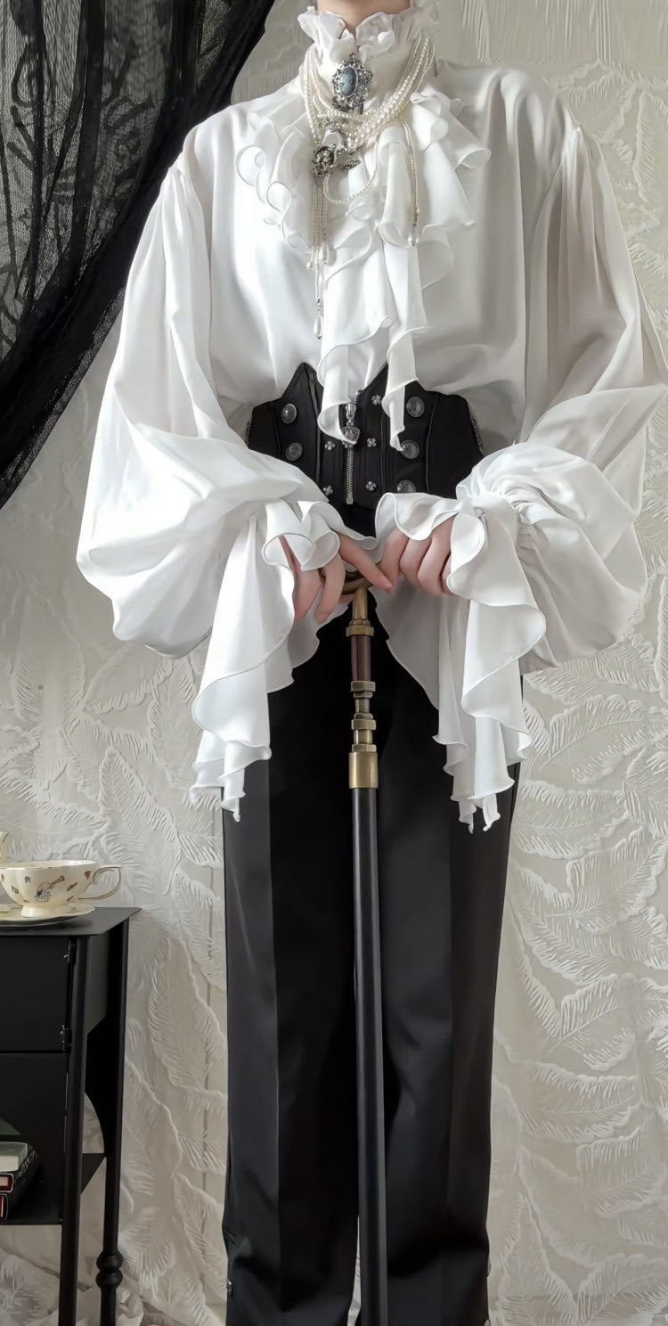 Night Drop-Shoulder Ruffle Ouji Lolita Blouse - image 8