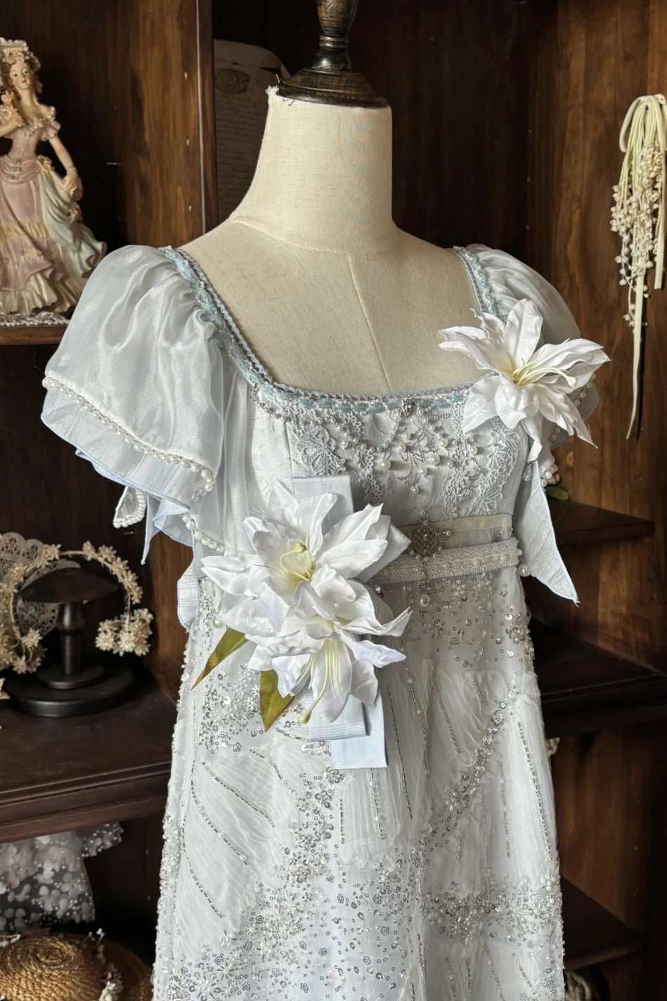Ocean Series Sky Blue Empire-Waist Classic Lolita JSK & Headband Accessories - image 3
