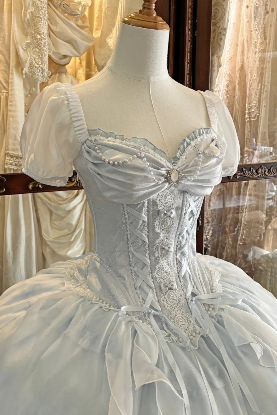 Ocean Series Sky Blue Fish Bone Classic Lolita OP and Accessories - image 4